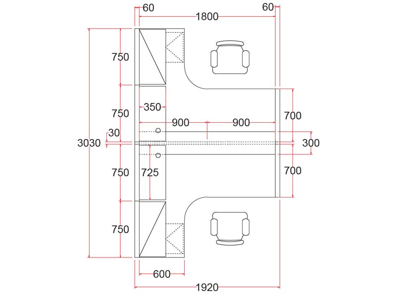 Work Station for 2 Seaters B60+30-2L