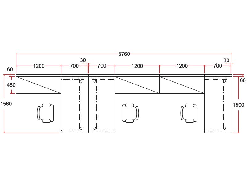 Work Station for 3 Seaters B60+30-EX-3R
