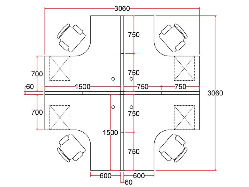 Work Station for 4 Seaters B60-H-4L